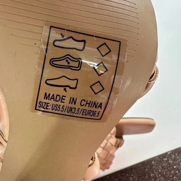 New Quipid womens heels size 5.5 36.5 taupe faux leather braided chunky - Picture 8 of 11